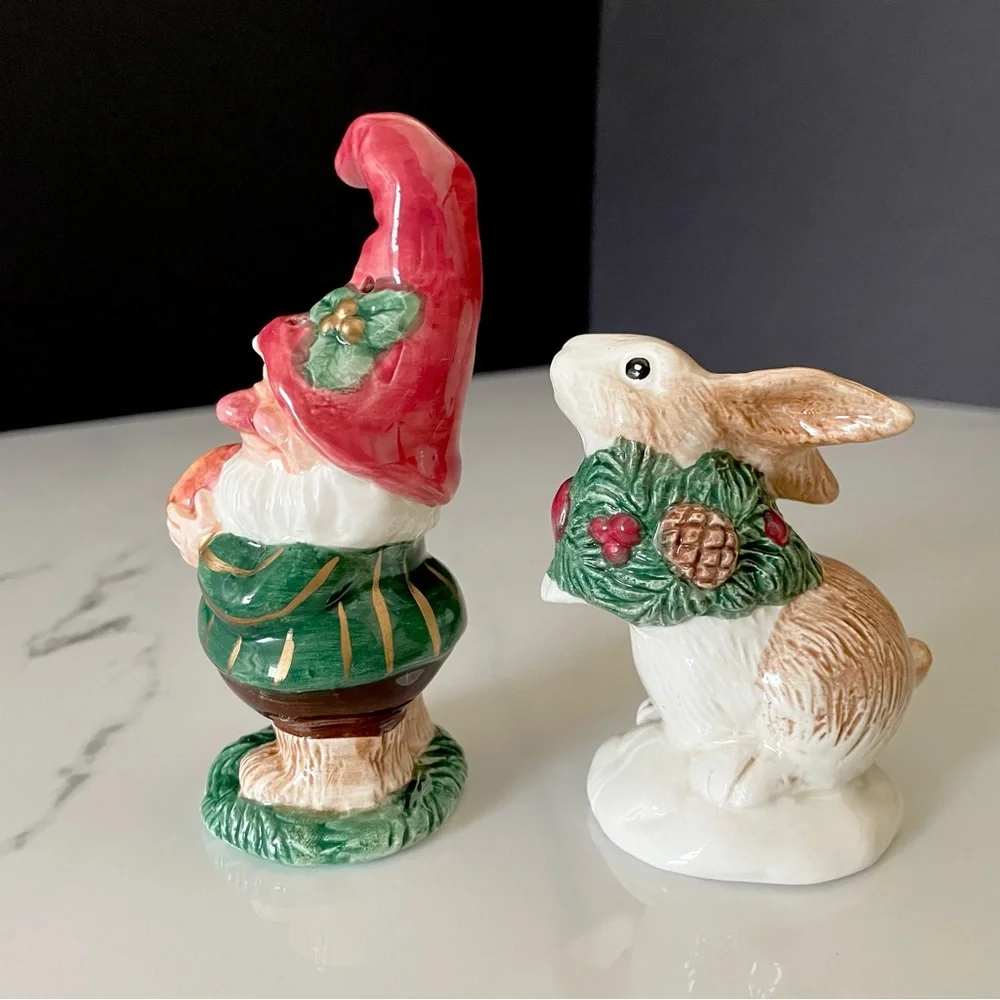 Gnome & Bunny Rabbit Salt & Pepper Shakers by Fitz & Floyd